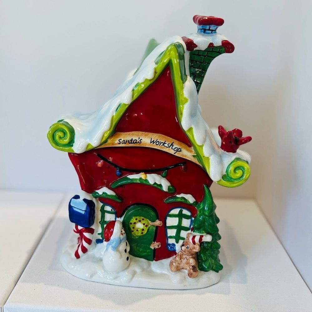 Harry and David Santas Workshop Cookie Jar Ceramic Christmas Holiday 10.5" Vtg